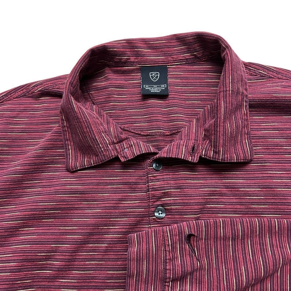 Nike Golf Long Sleeve Polo Shirt Mens XL Burgundy Striped 100% Cotton Swoosh